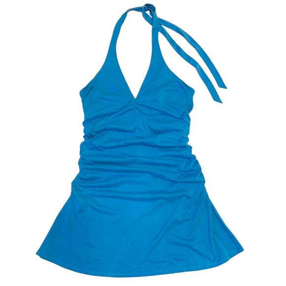 Anthropologie Womens NEW Ariana Halter Mini Dress Large Blue Stone Resort Wear - Picture 2 of 15